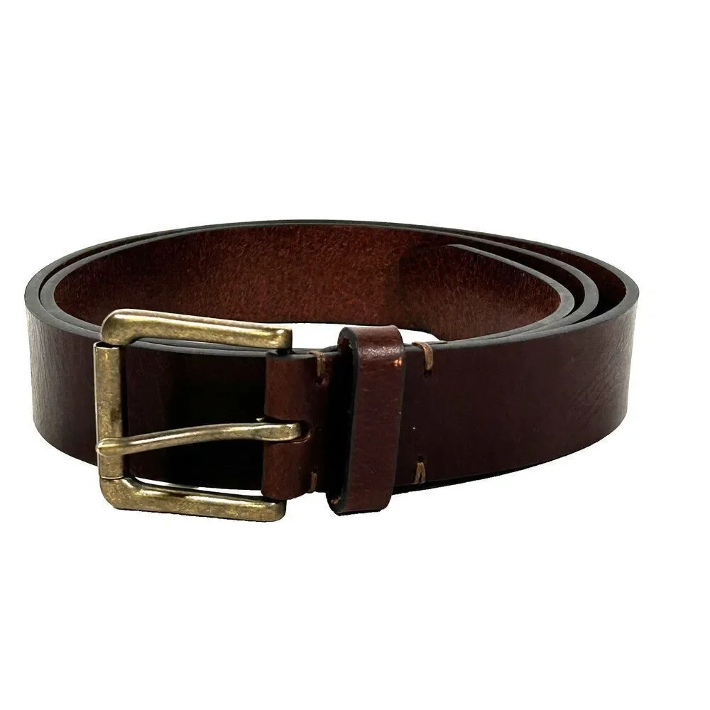 Men's Lands' End Leather Belt Size 40 Brown Brass Buckle Classic Traditional